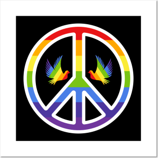 Rainbow Peace Symbol with Rainbow Doves Posters and Art